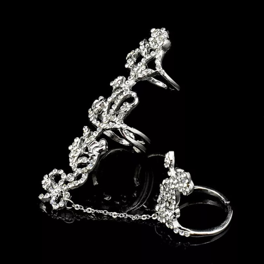 Sparkly silver tone crystal finger and thumb ring